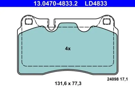 Колодки тормозные керамические VW TOUAREG 3,0TDI 07- ATE 13047048332