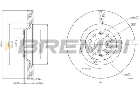 Тормозной диск перед. Audi A3/Skoda Octavia III/VW Golf VII 13- (340x30) BREMSI CD8000V