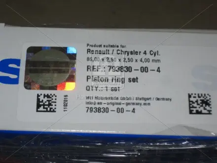 Кольца поршневые RENAULT 4 Cyl. 86,00 2,5 x 2,5 x 4,0 mm SM 793830-00-4