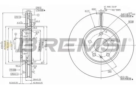 Тормозной диск перед. Ford Mondeo V 14- (300x28) BREMSI CD8337V