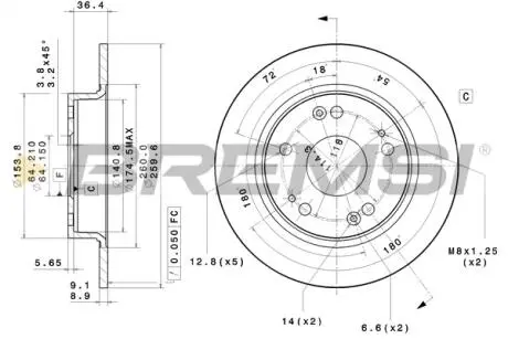 Тормозной диск зад. Civic VIII 05- (260x9) BREMSI CD7558S