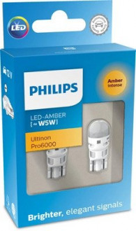 Автолампа Ultinon Pro6000 W5W прозрачная PHILIPS 11961AU60X2