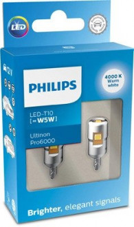 Автолампа Ultinon Pro6000 W5W бесцокольная PHILIPS 11961WU60X2