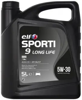 Моторное масло Sporti 9 LONGLIFE/5W30/5л. / (ACEA C3, API SN/CF, VW 504.00/507.00) ELF 214251