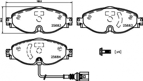 Тормозные колодки дисковые комплект; передняя. / Octavia III 2012> & Audi A3 2012>, Q3 2018> & VW Tigua HELLA 8DB355020191