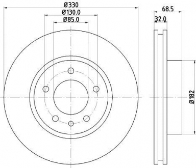 Тормозной диск перед. Touareg/Cayenne 330mm 3.0-4.2 02- (PRO) Левый HELLA 8DD355109-721
