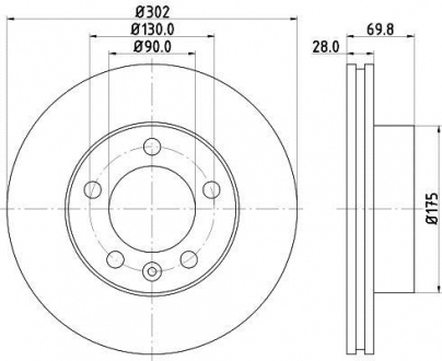 Тормозной диск перед. Master/Movano 10- (302mm) HELLA 8DD355117-121 (фото 1)