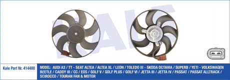 Вентилятор охлаждения радиатора Audi A3, Tt, Seat Altea, Altea Xl, Leon KALE OTO RADYATOR 414400