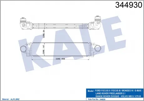 KALE FORD Интеркулер Mondeo IV,S-Max 2.5 06-,LANDROVER Discovery Sport,Freelander II,Range Rover Evoque KALE OTO RADYATOR 344930