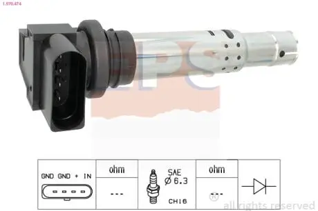 VW Катушка зажигания Audi A3,Golf IV,V,VI,Skoda Fabia,Octavia,Caddy III,Passat,Polo,Tiguan,Touran Eps 1.970.474
