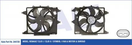 Вентилятор охолодження радіатора з кожухом Renault Clio I, Clio Ii, Symbol I Fan & Motor & Shroud KALE OTO RADYATOR 344720