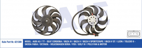 KALE VW Вентилятор радиатора Audi A3,Golf IV,Polo,Skoda Fabia I,II,Octavia I,Roomster 1.4/1.9D KALE OTO RADYATOR 421300