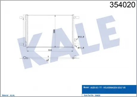 Радиатор кондиционера Audi A3, Tt, Volkswagen Golf VII KALE OTO RADYATOR 354020