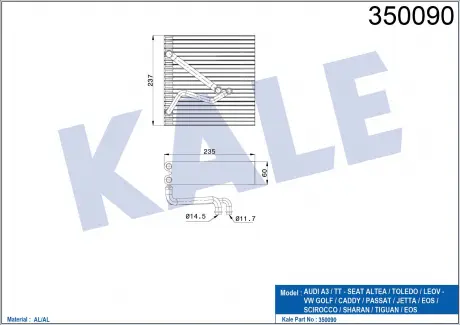 KALE VW Испаритель Audi A3,Caddy III,IV,Golf V,VI,Passat,Tiguan,Touran,Skoda Octavia III KALE OTO RADYATOR 350090