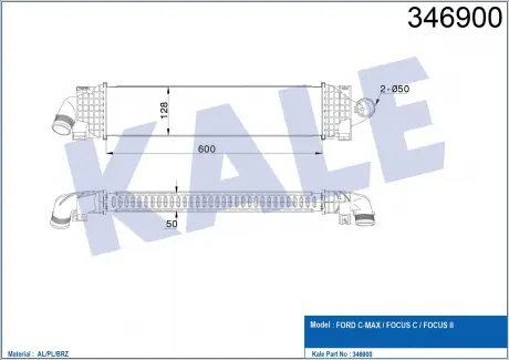 KALE FORD Интеркулер C-Max,Focus II,III,Kuga I,II,Mondeo IV,S-Max 1.6/2.0TDCi 04- KALE OTO RADYATOR 346900