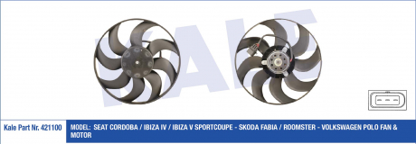 Вентилятор охлаждения радиатора с кожухом Seat Cordoba, Ibiza IV, Ibiza V Sportc KALE OTO RADYATOR 421100