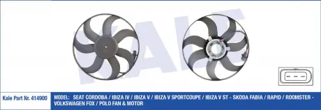 Вентилятор охолодження радіатора з кожухом Seat Cordoba, Ibiza IV, Ibiza V, Ibiza V Sportcoupe KALE OTO RADYATOR 414900