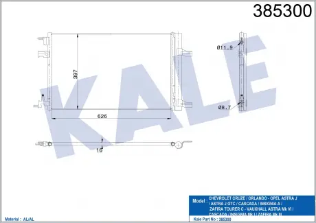 Фото 1 - радиатор кондиционера Chevrolet Cruze, Orlando, Opel Astra J, Astra J GTC (38530 KALE OTO RADYATOR 385300 Радиатор кондиционера Chevrolet Cruze, Orlando, Opel Astra J, Astra J GTC (38530 KALE OTO RADYATOR 385300 (фото 1)