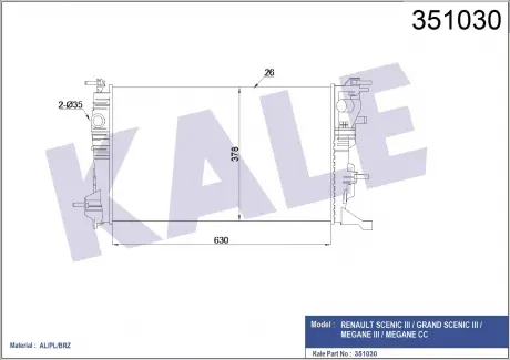 KALE RENAULT Радиатор охлаждения Fluence,Grand Scenic III,Megane III 1.2/1.5dCi KALE OTO RADYATOR 351030