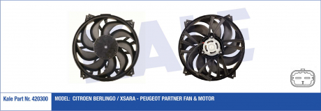 KALE CITROEN Вентилятор радиатора Berlingo,Xsara 1.4/2.0HDI 02-,Peugeot Partner KALE OTO RADYATOR 420300 (фото 1)
