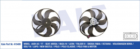 Вентилятор охлаждения радиатора Audi A3, Tt, Seat Arosa, Ibiza IV, Leon KALE OTO RADYATOR 415400 (фото 1)
