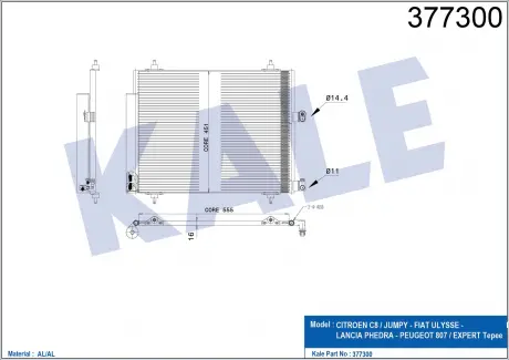 KALE CITROEN Радиатор кондиционера C8,Jumpy,Fiat Ulysse,Peugeot 807,Expert 02- KALE OTO RADYATOR 377300