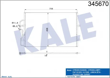 KALE CITROEN Радиатор кондиционера Evasion,Jumpy,Fiat Scudo,Peugeot 806,Expert KALE OTO RADYATOR 345670