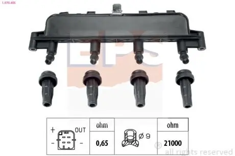 CITROEN Катушка зажигания 1,1-1,6i: Berlingo, C2/3, Xsara PEUGEOT 1,1-1,6i Eps 1.970.405 (фото 1)