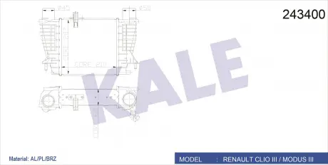 KALE RENAULT интеркулер Clio III,Modus,Nissan Cube,Juke Note,NV200 1.5dCi 05- KALE OTO RADYATOR 243400