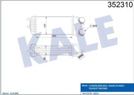 KALE CITROEN интеркулер Berlingo,Xsara Picasso,Peugeot Partner 1.6HDI 05- KALE OTO RADYATOR 352310