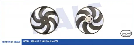 KALE RENAULT Вентилятор радиатора R19 I,II,Clio I,Megane I,Rapid 1.2/1.9D KALE OTO RADYATOR 420900