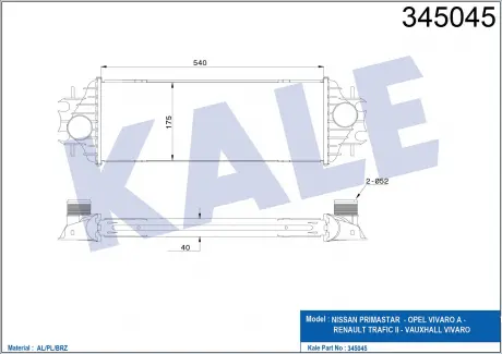 KALE RENAULT Интеркулер Trafic II,Opel Vivaro,Nissan Primastar 1.9dCi 01- KALE OTO RADYATOR 345045
