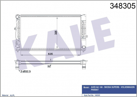 KALE VW Радиатор охлаждения Audi A4/6,Passat,Skoda SuperB I 2.5TDI/2.8 KALE OTO RADYATOR 348305