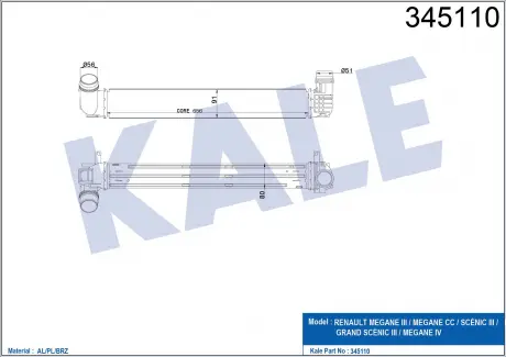 Інтеркулер Renault Megane III, Scenic III, Grand Scenic III (09-) 1.2 Tce, 1.4 Tce, 1.5 dCi KALE OTO RADYATOR 345110