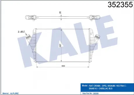 KALE OPEL Интеркулер Signum,Vectra C 1.9CDTI,Fiat,Cadillac,Saab 9-3 KALE OTO RADYATOR 352355