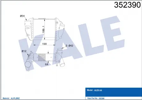 KALE VW Интеркулер Audi A4 2.5TDI 00- № шасси от: от 8E-2-117 001 KALE OTO RADYATOR 352390
