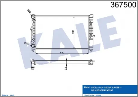 Радіатор охолодження Audi A4, A6 - Skoda Superb I - Volkswagen Passat Radiator KALE OTO RADYATOR 367500