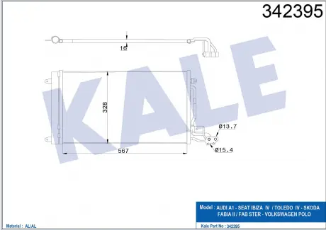 Радіатор кондиціонера Audi A1, Seat Ibiza IV / Toledo IV, Skoda Fabia II KALE OTO RADYATOR 342395