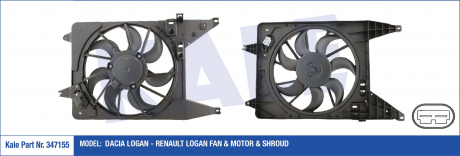 Вентилятор охлаждения радиатора с кожухом Dacia Logan, Renault Logan KALE OTO RADYATOR 347155 (фото 1)