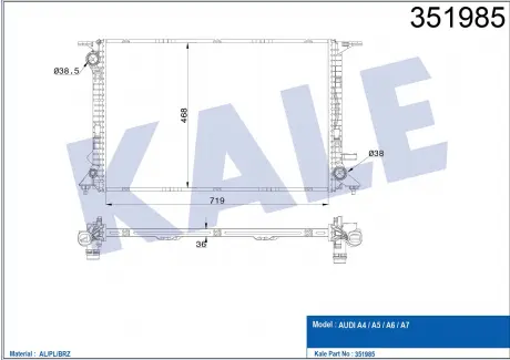 KALE VW Радиатор охлаждения Audi A4/5/6/7,Q5 2.0/3.0TFSI/TDI 08- KALE OTO RADYATOR 351985