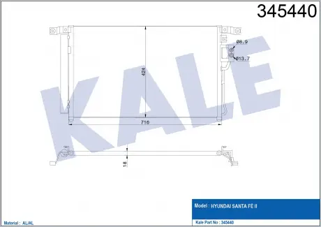 Радиатор кондиционера Hyundai Santa Fe II (05-) 2.2 CRDi, 2.7i KALE OTO RADYATOR 345440 (фото 1)