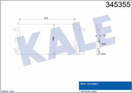 KALE FIAT Радиатор кондиционера с осушителем Doblo 1.4/1.6 05- KALE OTO RADYATOR 345355 (фото 1)
