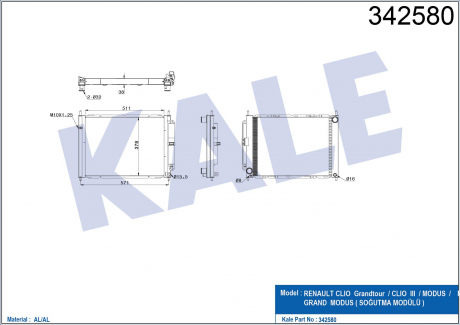 KALE RENAULT Радиатор кондиционера (модуль) Clio III,Modus 05- KALE OTO RADYATOR 342580