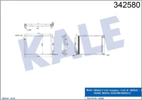 KALE RENAULT Радиатор кондиционера (модуль) Clio III,Modus 05- KALE OTO RADYATOR 342580