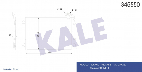 KALE RENAULT Радиатор кондиционера Megane Scenic,Scenic I 98- KALE OTO RADYATOR 345550 (фото 1)