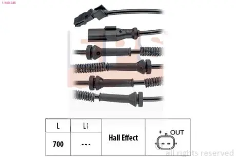 RENAULT Датчик ABS передн.Trafic II (прямоуг разьем) 06- Eps 1.960.146