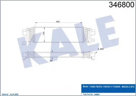 KALE FORD Интеркулер Fiesta V,Fusion,Mazda 2 1.4/1.6TDCi 01- KALE OTO RADYATOR 346800