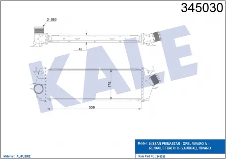Интеркулер Nissan Primastar, Opel VIVaro A, Renault Trafic II KALE OTO KALE OTO RADYATOR 345030