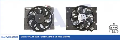 KALE OPEL Вентилятор радиатора Astra G,Zafira A 1.2/2.2 98- KALE OTO RADYATOR 418400