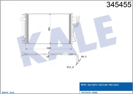 Радиатор кондиционера Kia Ceed, Ceed SW, Pro Ceed KALE OTO RADYATOR 345455